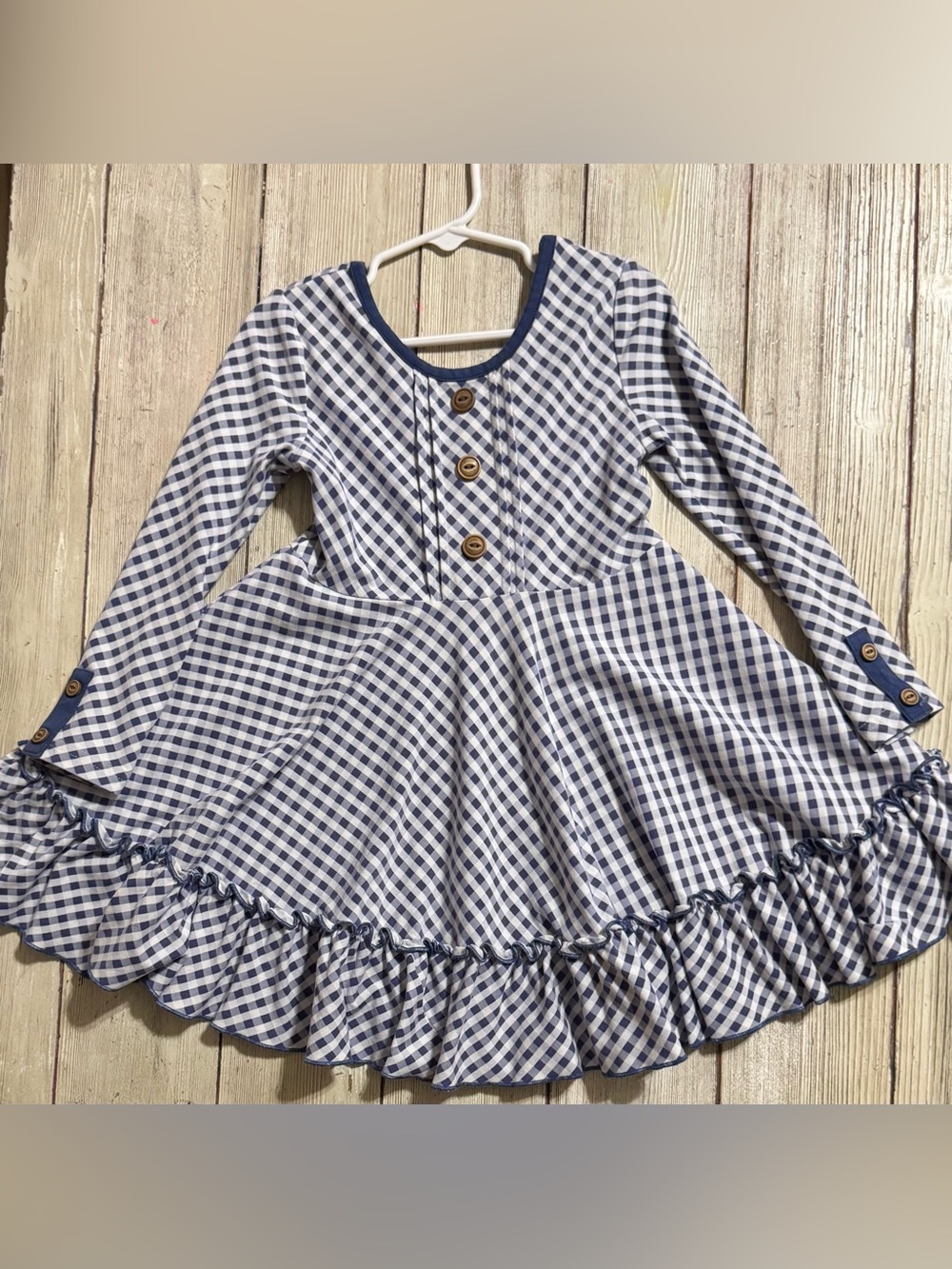 Serendipity by Shrimp & Grits blue gingham twirl dress Girls S 4-5